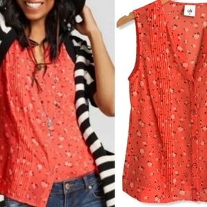 Cabi Pintuck Sleeveless Coral Floral Sheer Blouse Women’s